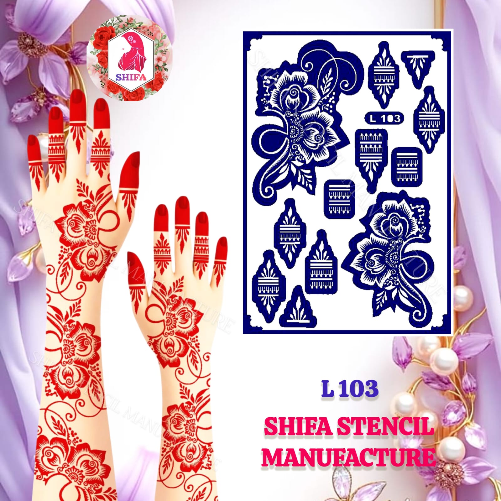 L 103 Gorgeous Rose Themed Arabic Design Sticker Overview  Henna Stencil - Shifa Stencil